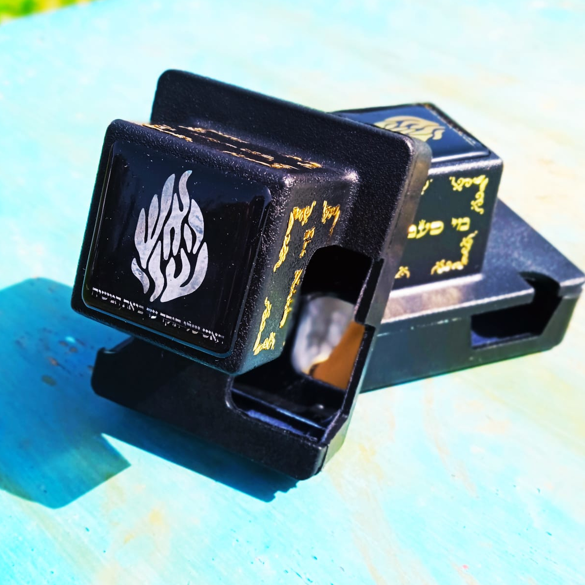 מדבקות תפילין עבות עם ציפוי פלסטיק קריסטל לקופסאות לתפילין האש שלי בצבע כסף רבי נחמן מברסלב